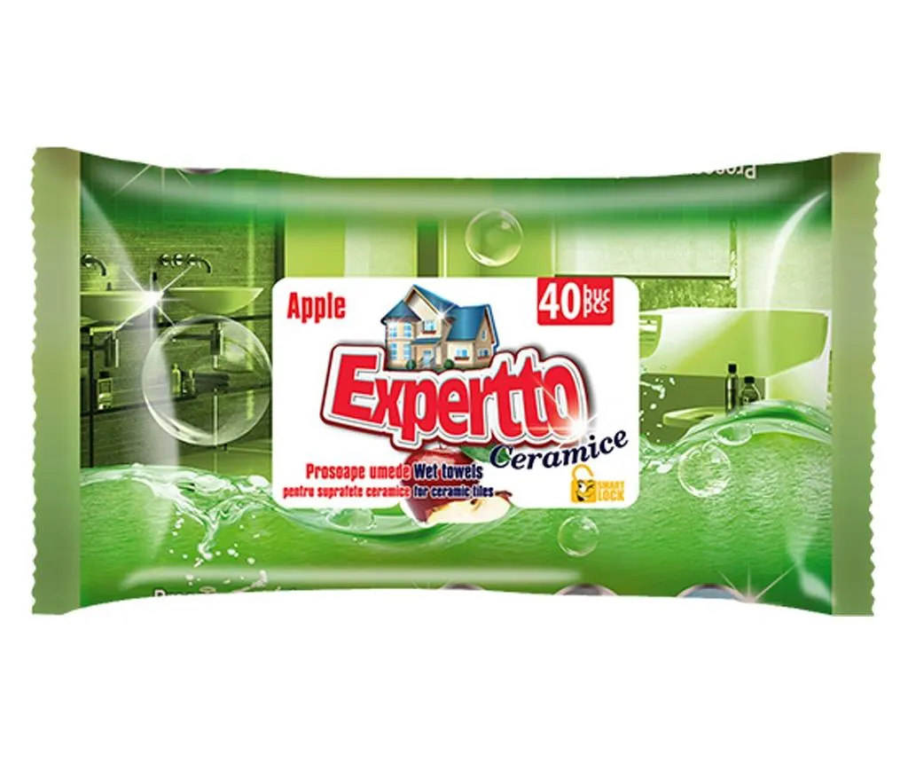 Expertto Șervețele Umede pentru Suprafețe Ceramice, Măr, 40 Bucăți