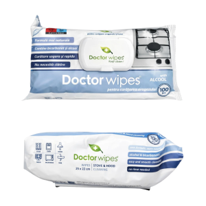 Doctor Wipes Șervețele Umede pentru Bucătărie, cu Alcool și Bicarbonat, 100 Bucăți