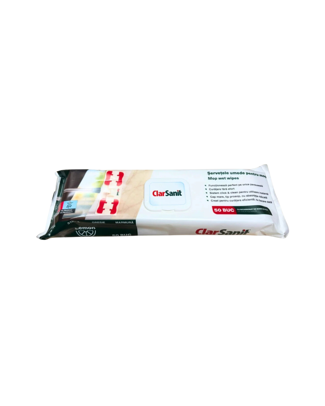 ClarSanit Set Mop Click & Clean + Rezerve Șervețele Umede cu Bicarbonat, 50 Bucăți - imagine 3