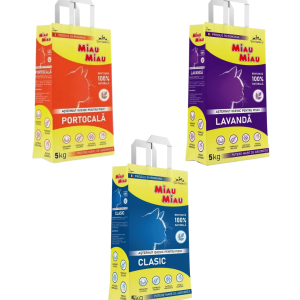 Miau Miau Bentonită Așternut Igienic pentru Pisici, 5 kg, Diverse arome