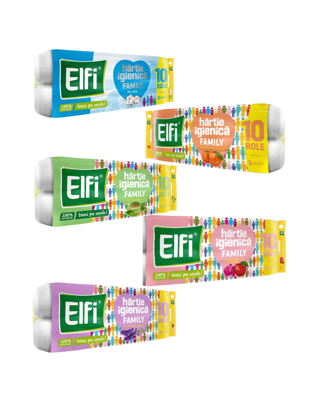 Elfi Family Hârtie Igienică, 3 Straturi, 10 Role, Diverse arome