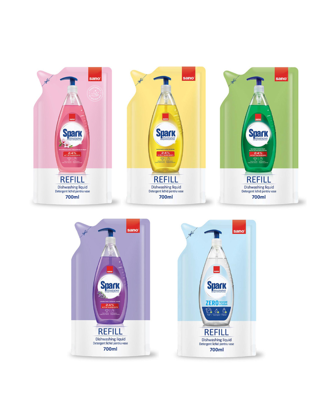 Sano Spark Rezervă Detergent Lichid pentru Vase, 700 ml, Diverse sortimente