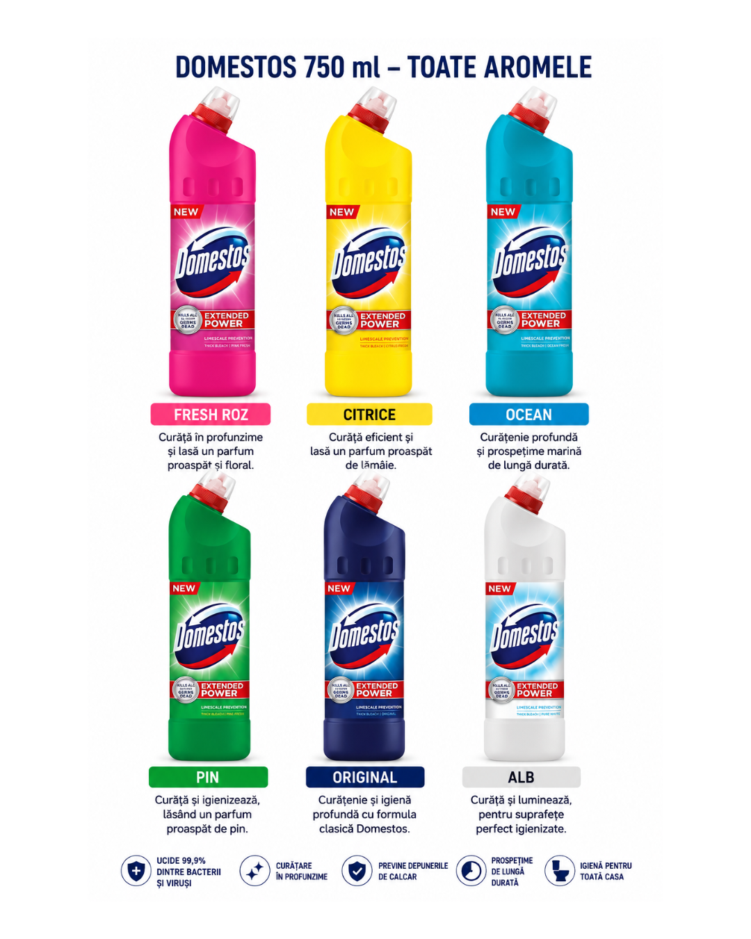 Domestos Extended Power Dezinfectant pentru Toaletă, 750 ml – diverse sortimente