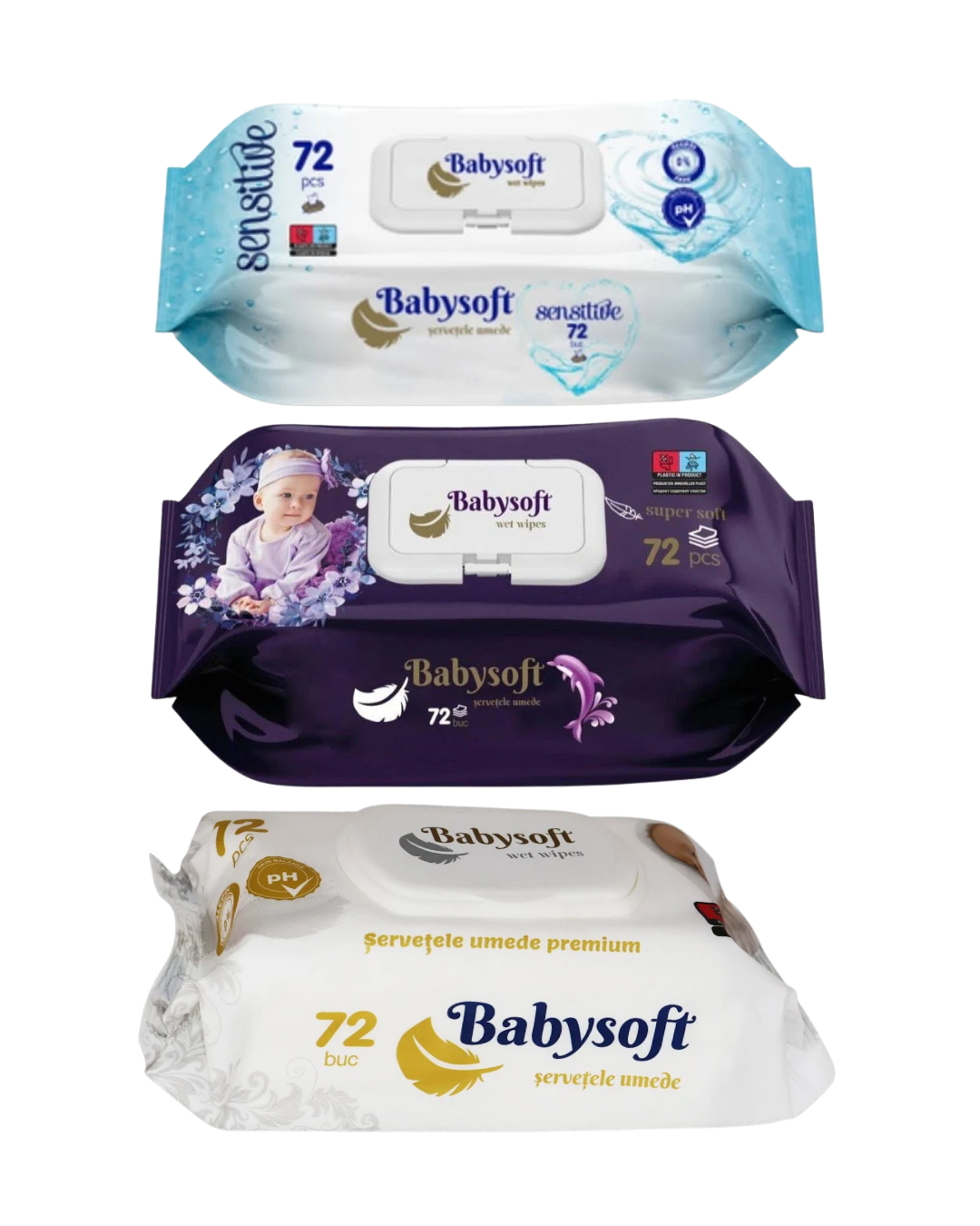Babysoft Șervețele Umede Baby, Variante diverse, 72 Bucăți