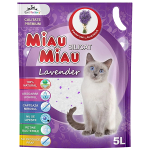 Miau Miau Silicat pentru Pisici, Lavandă, 5 L