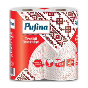 Pufina Tradiții Românești Prosop de Hârtie, 2 Straturi, 2 Role × 50 Foi
