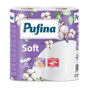 Pufina Soft Prosop de Hârtie, 2 Straturi, 2 Role × 50 Foi