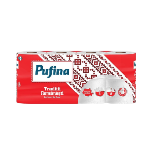 Pufina Tradiții Românești Hârtie Igienică, 3 Straturi, 8 Role