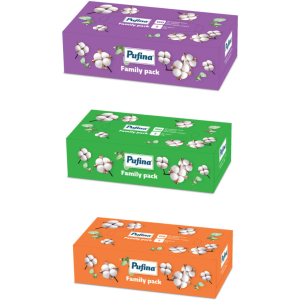Pufina Family Pack Șervețele Faciale Cutie, 2 Straturi, 150 Bucăți, Diverse modele