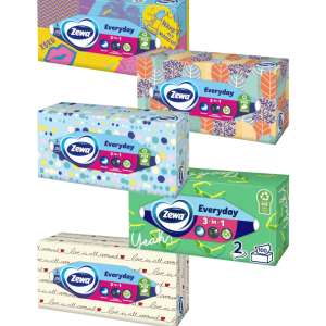 Zewa Everyday Șervețele Faciale Cutie, 2 Straturi, 100 Bucăți, Diverse Modele