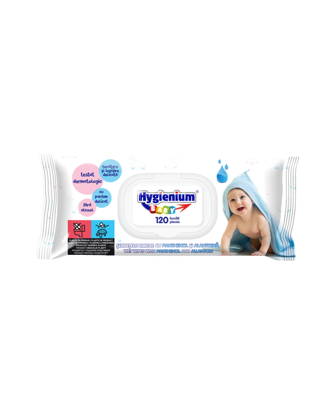 Hygienium Baby Șervețele Umede, 120 Bucăți, cu capac
