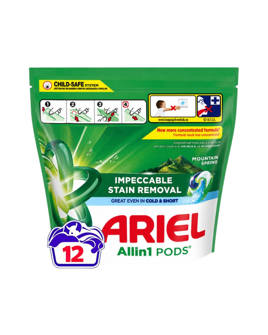 Ariel Detergent Capsule All-in-1 PODS – 12 capsule/punga – Mountain Spring & Color - imagine 2