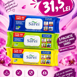 🧽 Pachet SAREI – 3 pachete de șervețele umede ✨